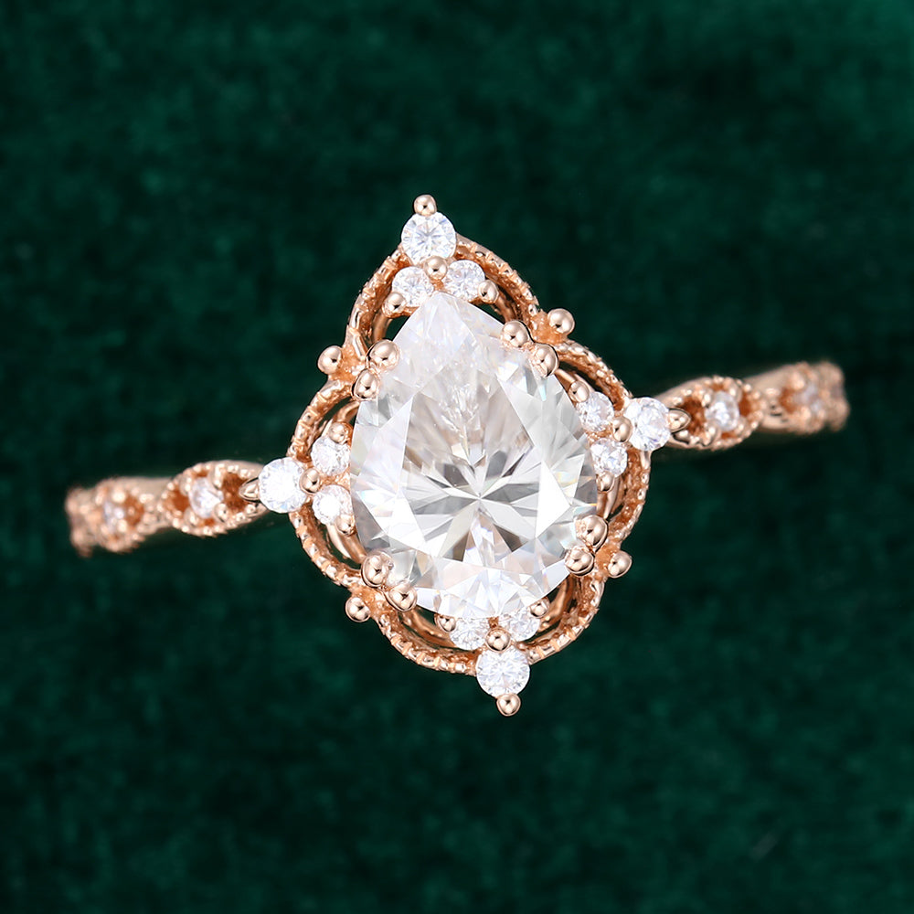 1 CT Pear Vintage Cluster Moissanite Engagement Ring
