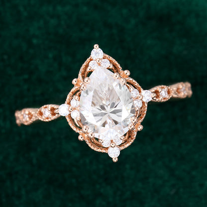 1 CT Pear Vintage Cluster Moissanite Engagement Ring