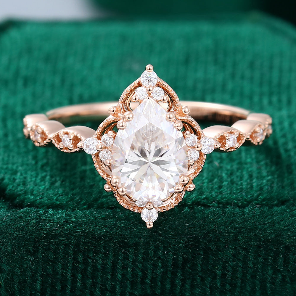 1 CT Pear Vintage Cluster Moissanite Engagement Ring