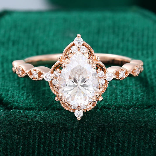 1 CT Pear Vintage Cluster Moissanite Engagement Ring
