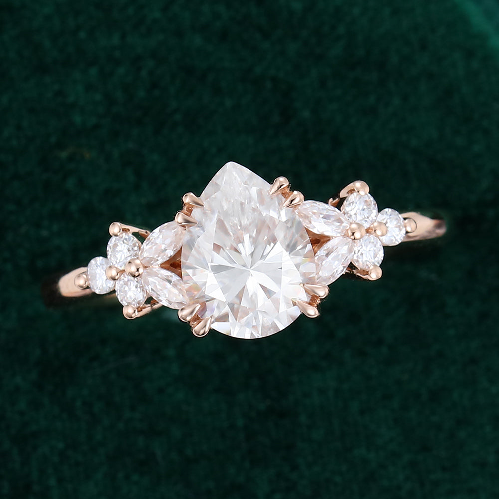1 CT Pear Cluster Moissanite Engagement Ring