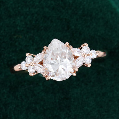1 CT Pear Cluster Moissanite Engagement Ring