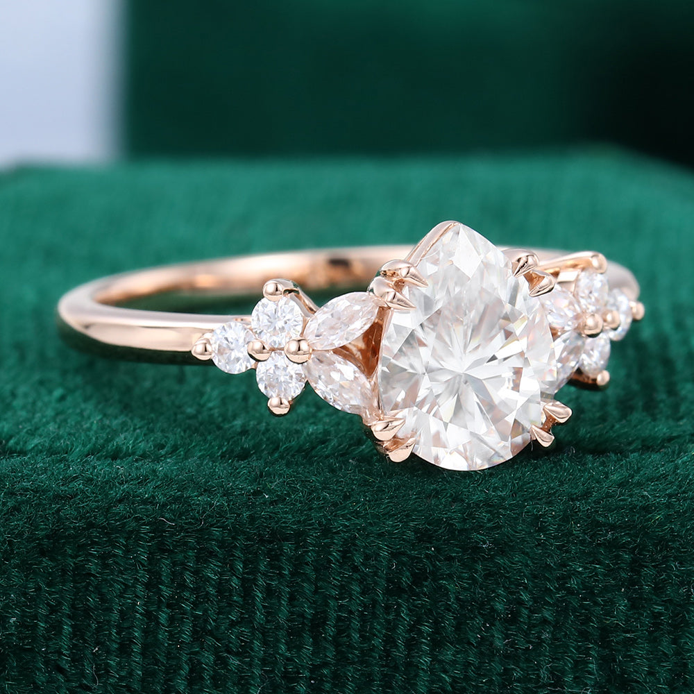1 CT Pear Cluster Moissanite Engagement Ring