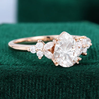 1 CT Pear Cluster Moissanite Engagement Ring