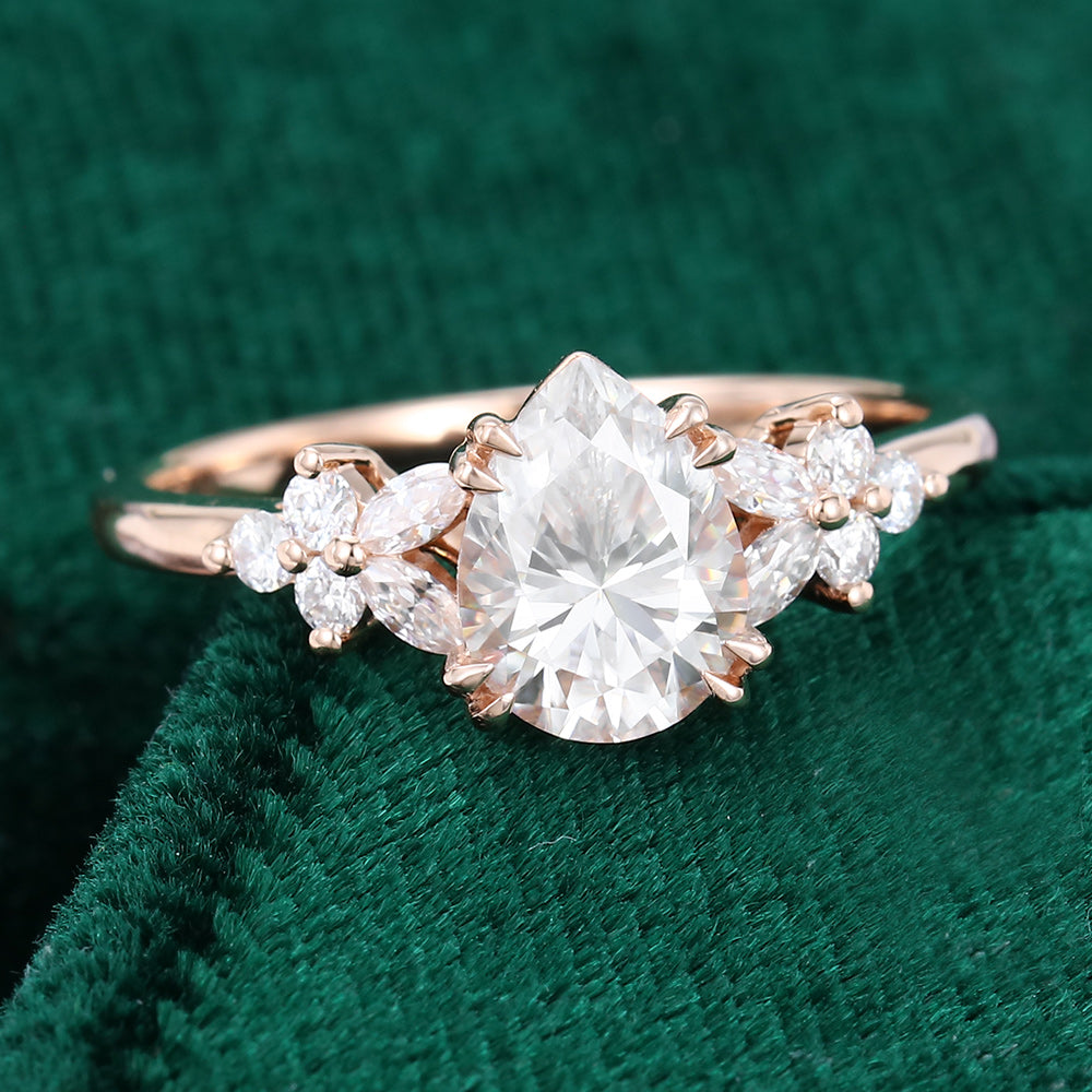 1 CT Pear Cluster Moissanite Engagement Ring