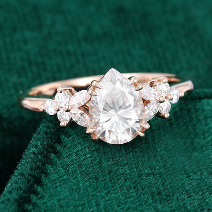 1 CT Pear Cluster Moissanite Engagement Ring
