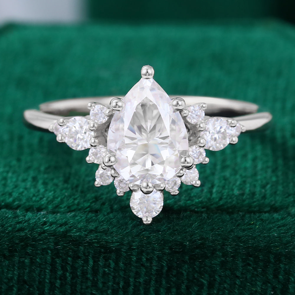 1 CT Pear Cluster Moissanite Engagement Ring