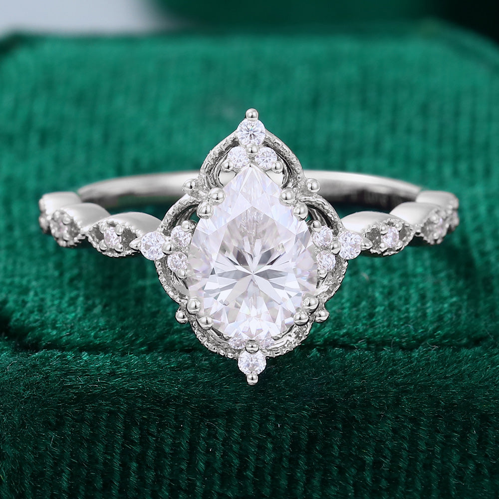 1 CT Pear Vintage Cluster Moissanite Engagement Ring