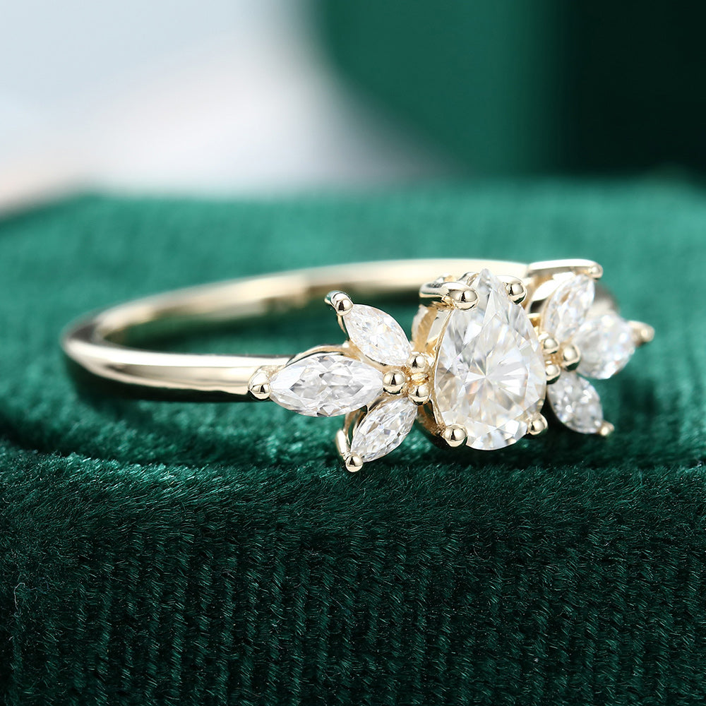 0.39 CT Pear Cluster Moissanite Engagement Ring