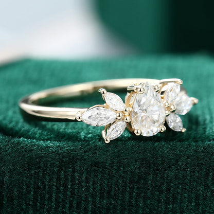 0.39 CT Pear Cluster Moissanite Engagement Ring