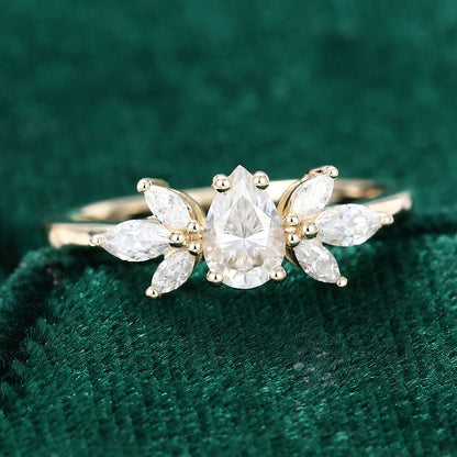 0.39 CT Pear Cluster Moissanite Engagement Ring