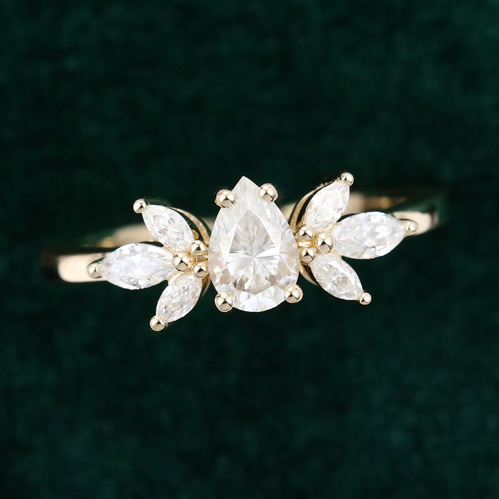 0.39 CT Pear Cluster Moissanite Engagement Ring