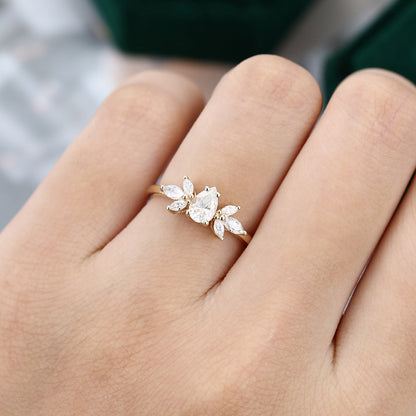 0.39 CT Pear Cluster Moissanite Engagement Ring