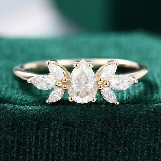 0.39 CT Pear Cluster Moissanite Engagement Ring