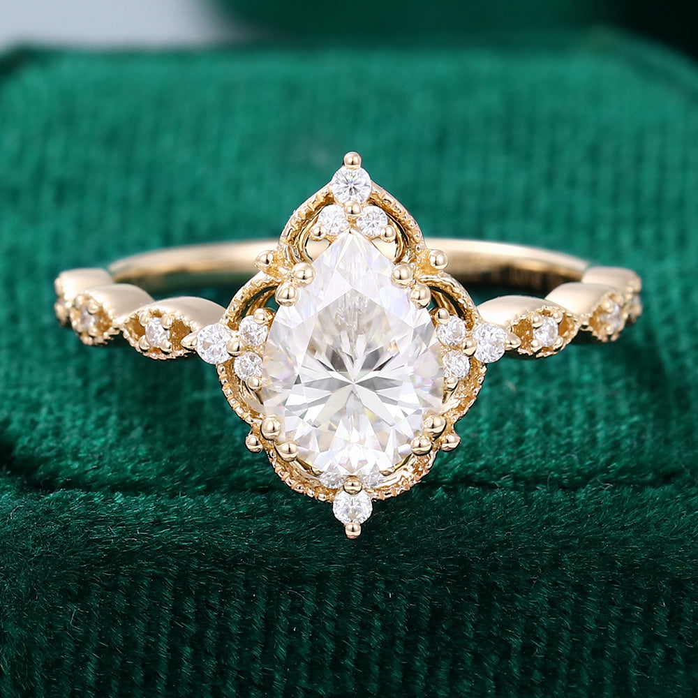 1 CT Pear Vintage Cluster Moissanite Engagement Ring