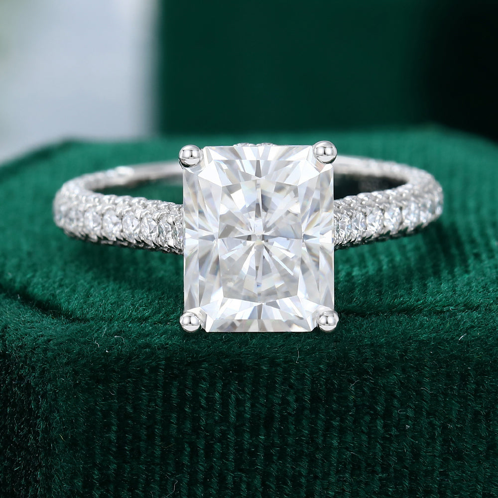 3.51 CT Radiant Hidden Halo & Pave Moissanite Engagement Ring