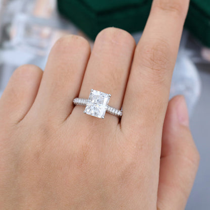 3.51 CT Radiant Hidden Halo & Pave Moissanite Engagement Ring