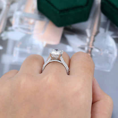 3.51 CT Radiant Hidden Halo & Pave Moissanite Engagement Ring