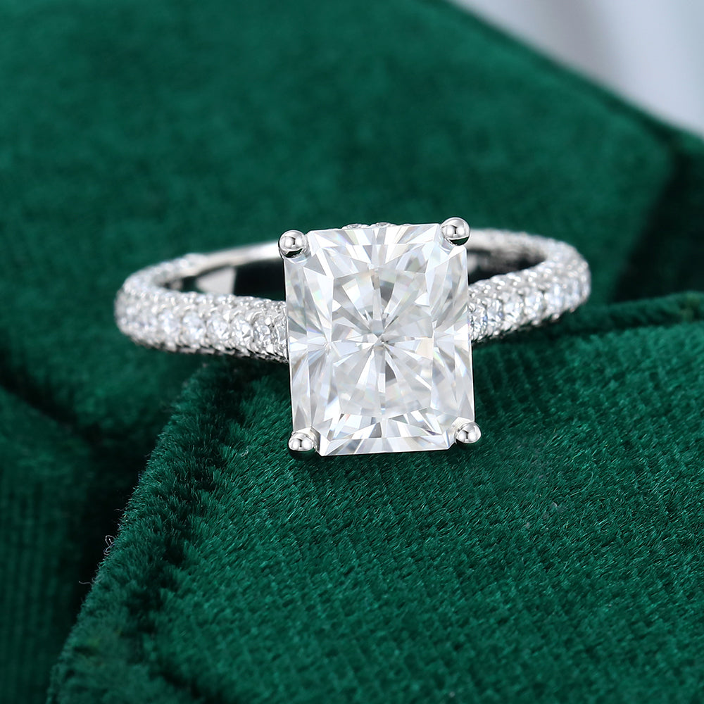 3.51 CT Radiant Hidden Halo & Pave Moissanite Engagement Ring
