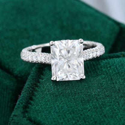 3.51 CT Radiant Hidden Halo & Pave Moissanite Engagement Ring