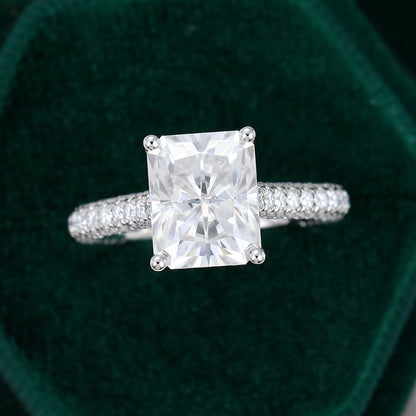 3.51 CT Radiant Hidden Halo & Pave Moissanite Engagement Ring