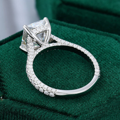 3.51 CT Radiant Hidden Halo & Pave Moissanite Engagement Ring