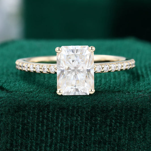 1.67 CT Radiant Pave Moissanite Engagement Ring