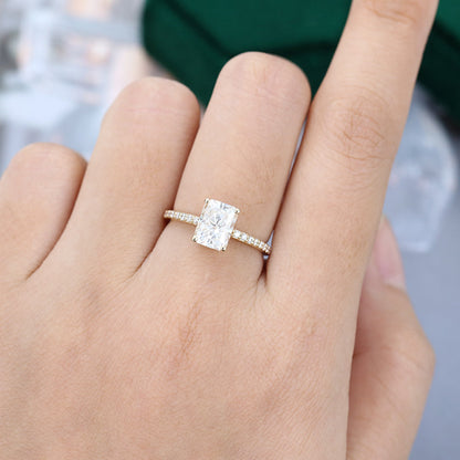 1.67 CT Radiant Pave Moissanite Engagement Ring