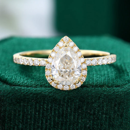 1 CT Pear Halo & Pave Moissanite Engagement Ring