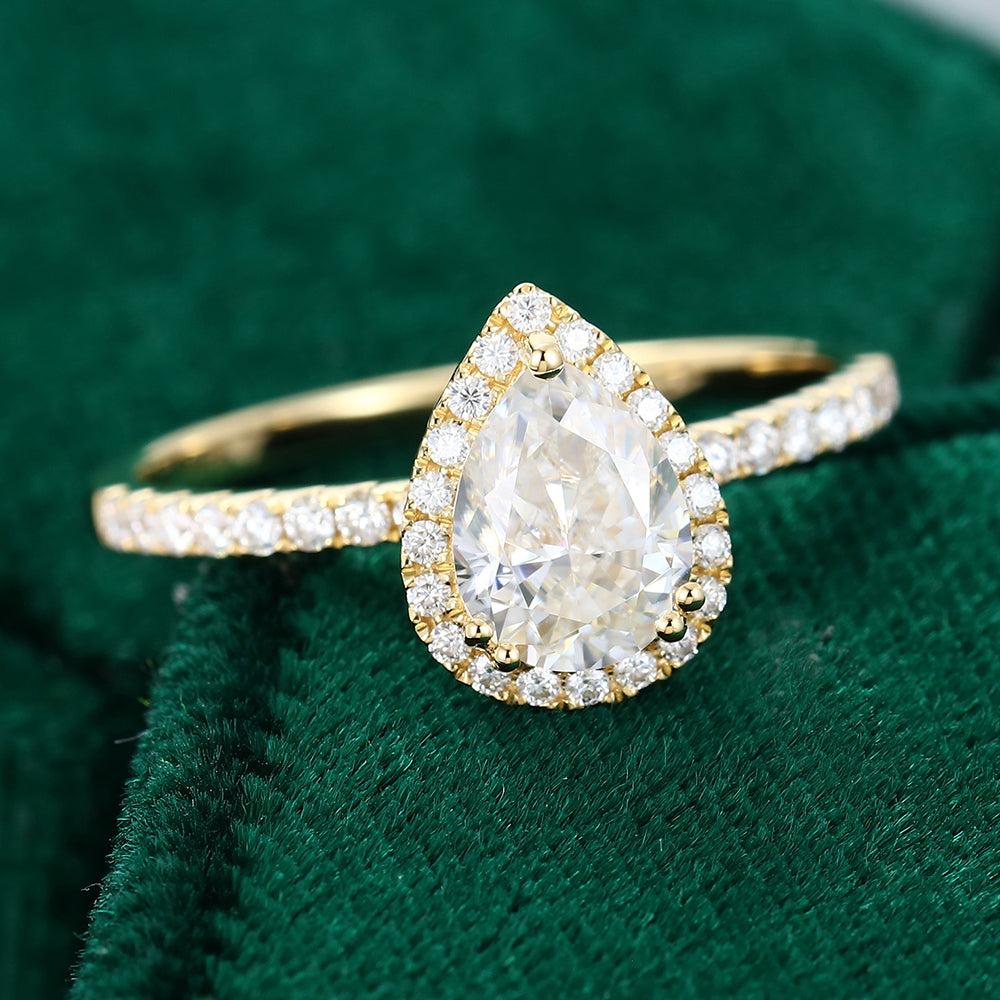 1 CT Pear Halo & Pave Moissanite Engagement Ring