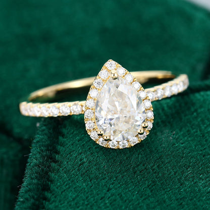 1 CT Pear Halo & Pave Moissanite Engagement Ring