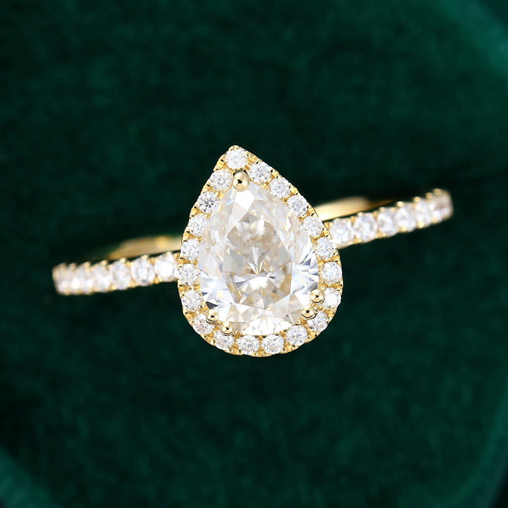 1 CT Pear Halo & Pave Moissanite Engagement Ring