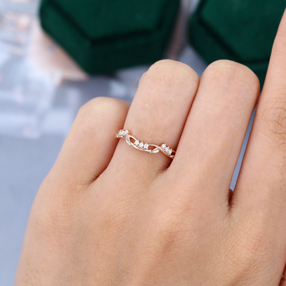 0.09 TCW Round Twig Style Moissanite Wedding Band