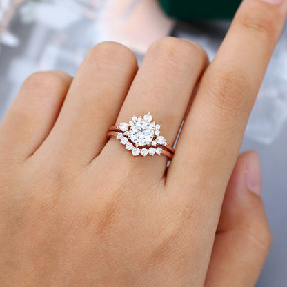 1.1 CT Round Cluster Moissanite Bridal Set