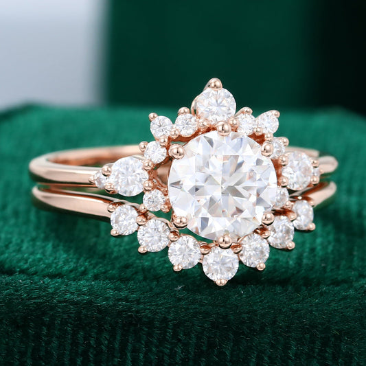 1.1 CT Round Cluster Moissanite Bridal Set