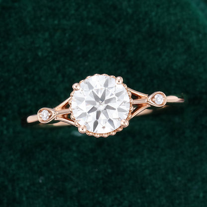 0.88 CT Round Three Stone Moissanite Engagement Ring