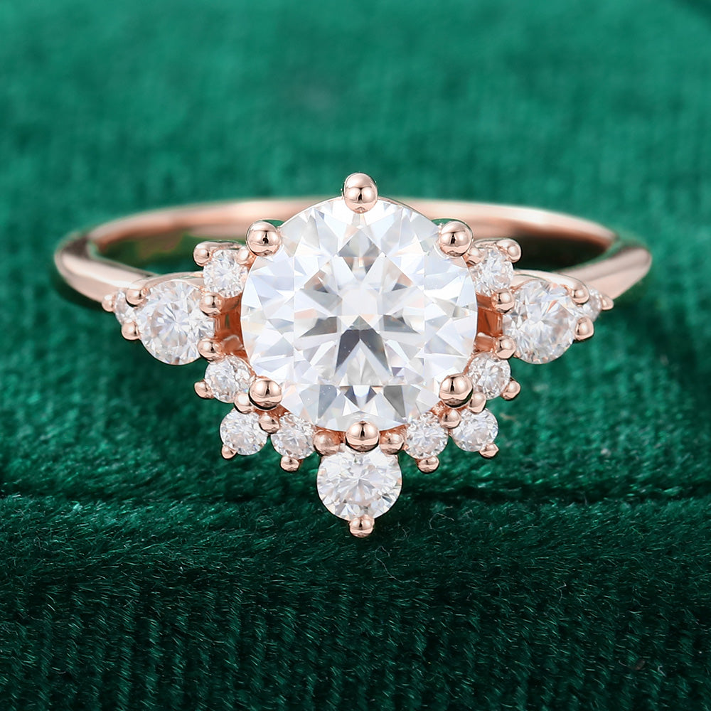 1.1 CT Round Cluster Moissanite Engagement Ring