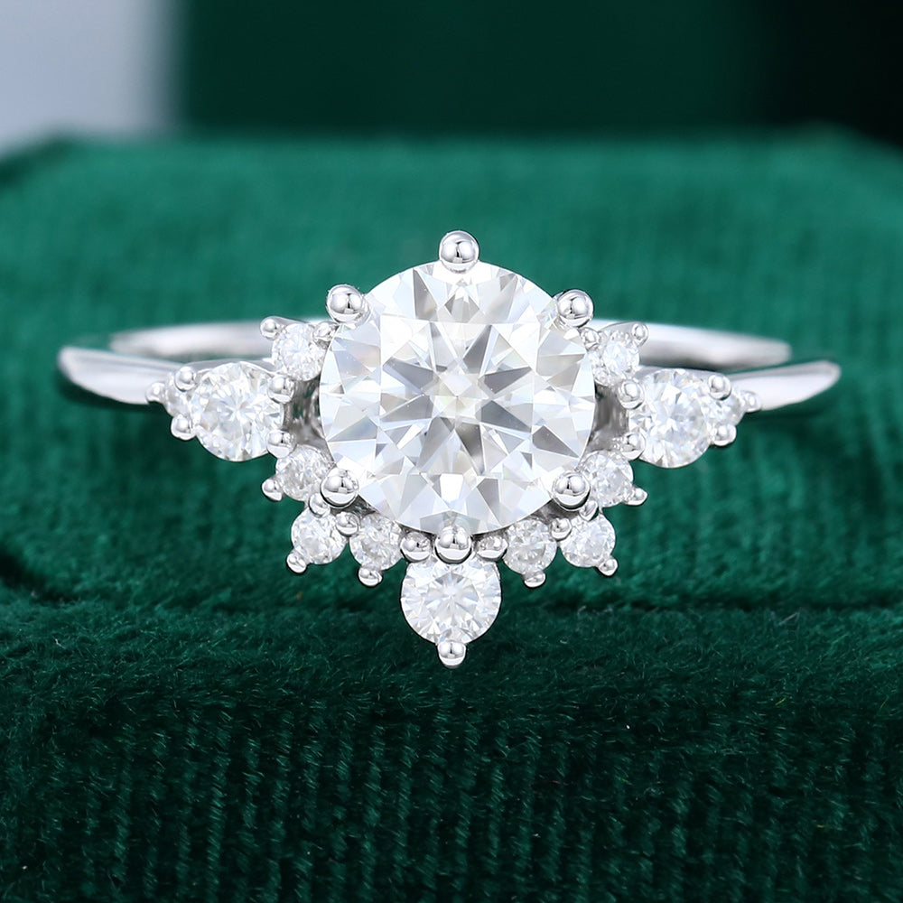 1.1 CT Round Cluster Moissanite Engagement Ring