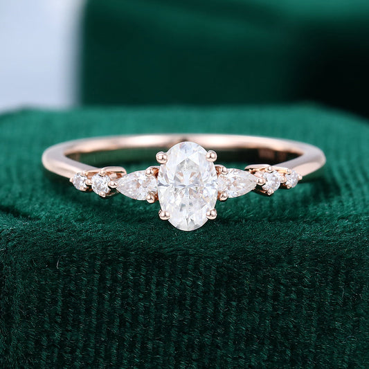 0.43 CT Oval Cluster Moissanite Engagement Ring