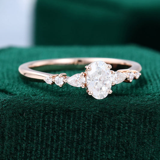 0.43 CT Oval Cluster Moissanite Engagement Ring