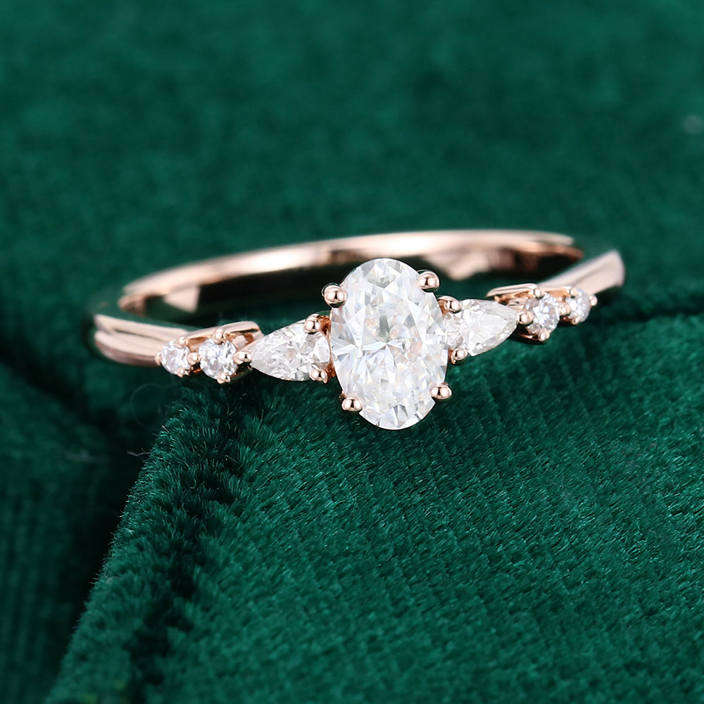 0.43 CT Oval Cluster Moissanite Engagement Ring