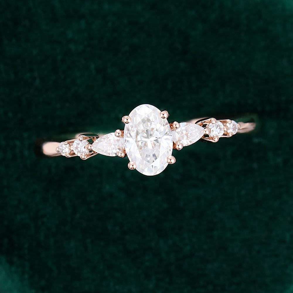 0.43 CT Oval Cluster Moissanite Engagement Ring
