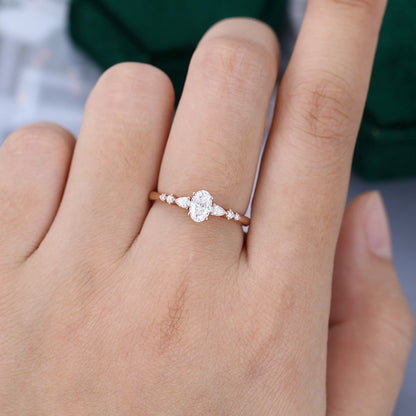 0.43 CT Oval Cluster Moissanite Engagement Ring