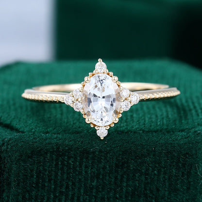 0.84 CT Oval Cluster Moissanite Engagement Ring
