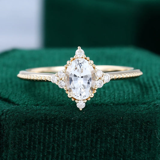 0.84 CT Oval Cluster Moissanite Engagement Ring