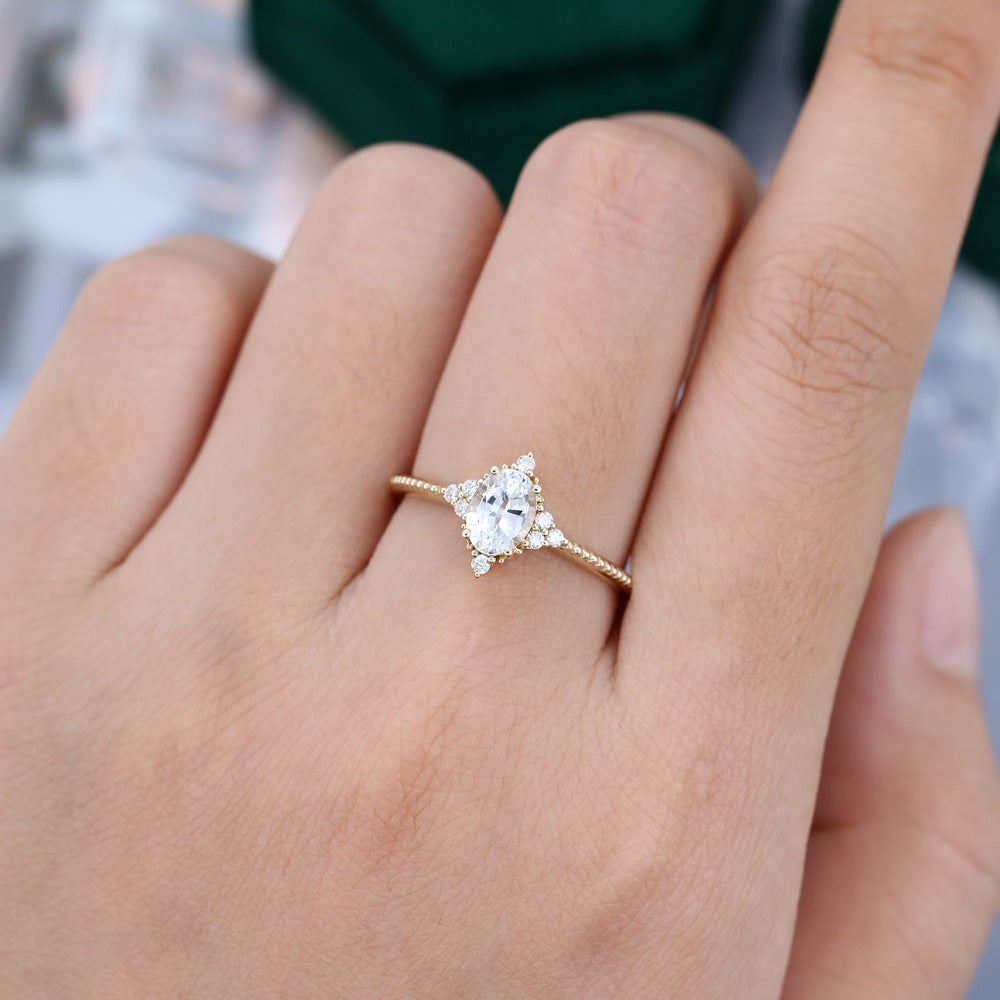 0.84 CT Oval Cluster Moissanite Engagement Ring