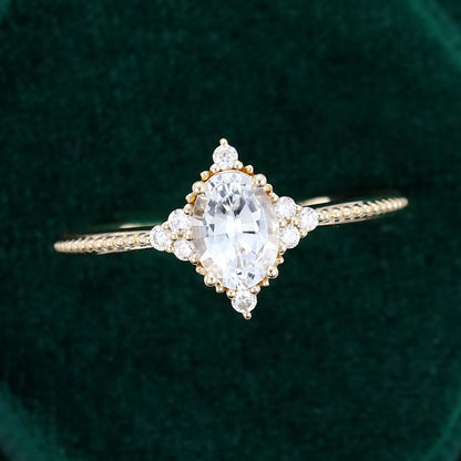 0.84 CT Oval Cluster Moissanite Engagement Ring