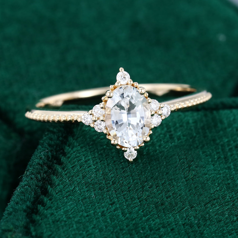 0.84 CT Oval Cluster Moissanite Engagement Ring