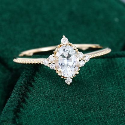 0.84 CT Oval Cluster Moissanite Engagement Ring