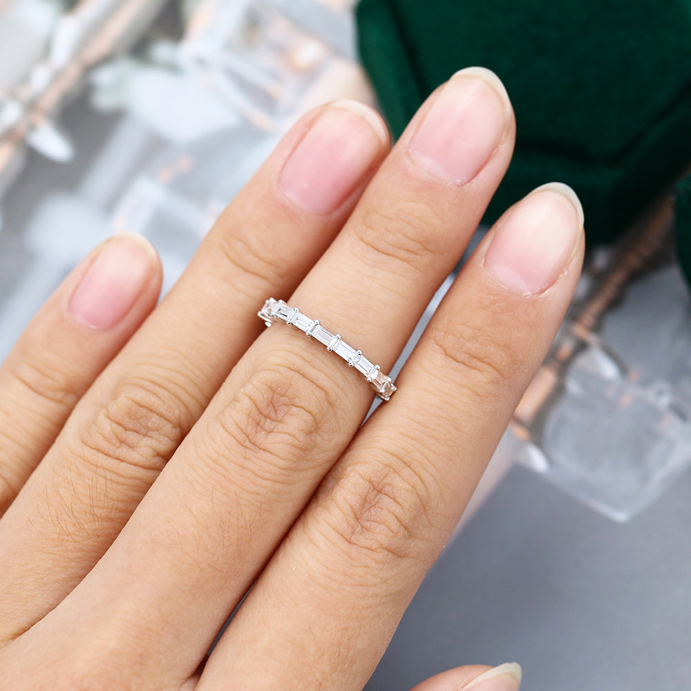 0.11 TCW Baguette Half Eternity Moissanite Wedding Band